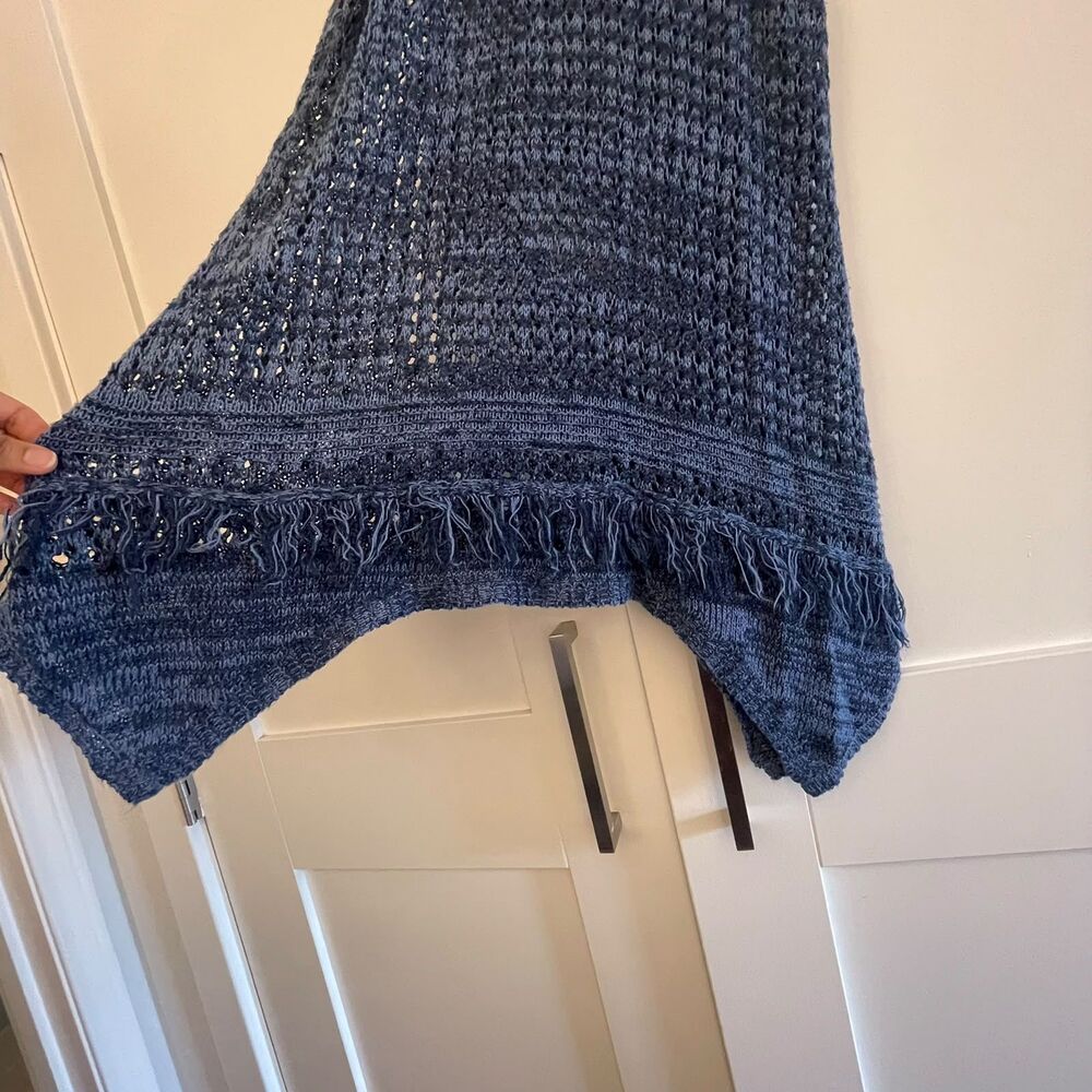 Knox Rose Women Blue Open Knit Crochet Sweater Tank Top Fringe Asymmetric Size 1 - Picture 6 of 8